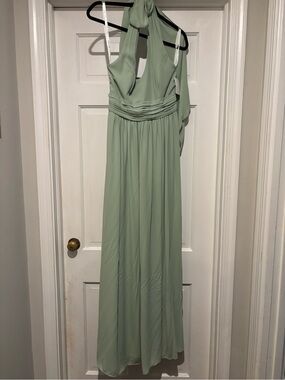David’s Bridal Elegant Sage Green Halter Evening Dress
